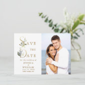Elegant Waterverf Eucalyptus PHOTO Weddenschap Save The Date (Staand voorkant)