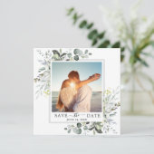 Elegant Waterverf Eucalyptus PHOTO Weddenschap Save The Date (Staand voorkant)