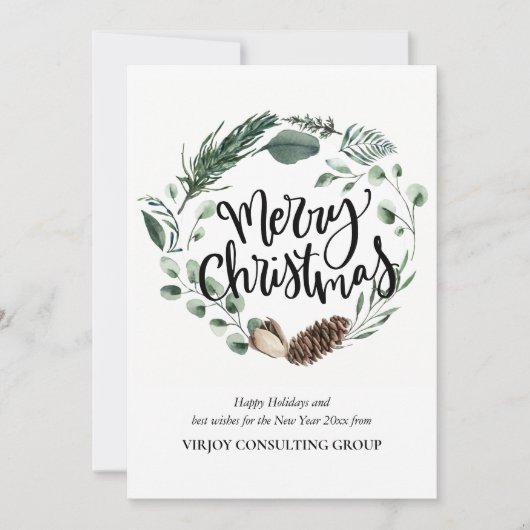 Elegant Waterverf Eucalyptus Pine Cone Corporate Feestdagenkaart (Voorkant)