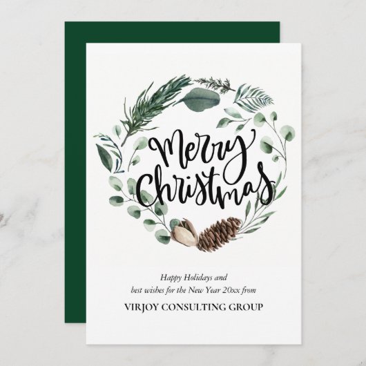 Elegant Waterverf Eucalyptus Pine Cone Corporate Feestdagenkaart (Voorkant / Achterkant)