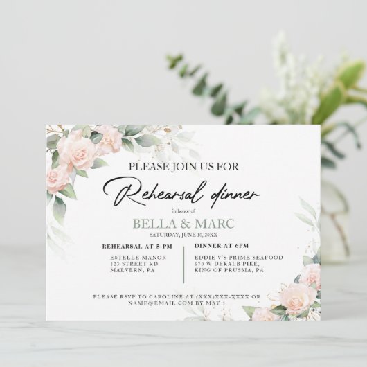 Elegant Waterverf Eucalyptus Rehearsal Dinner Kaart (Staand voorkant)