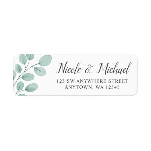 Elegant Waterverf Eucalyptus Return Address Etiket (Voorkant)