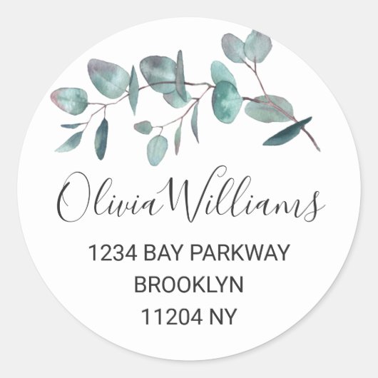 Elegant Waterverf Eucalyptus Return Address Label (Voorkant)