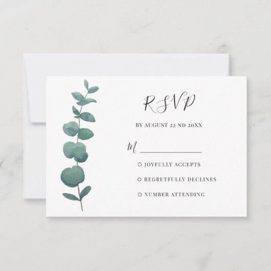 Elegant Waterverf Eucalyptus RSVP-kaart RSVP Kaartje (Voorkant)