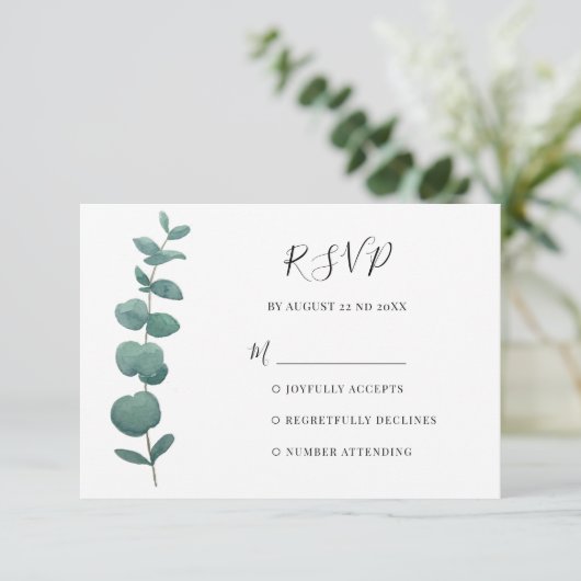 Elegant Waterverf Eucalyptus RSVP-kaart RSVP Kaartje (Staand voorkant)