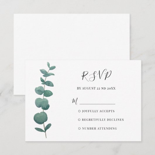 Elegant Waterverf Eucalyptus RSVP-kaart RSVP Kaartje (Voorkant / Achterkant)