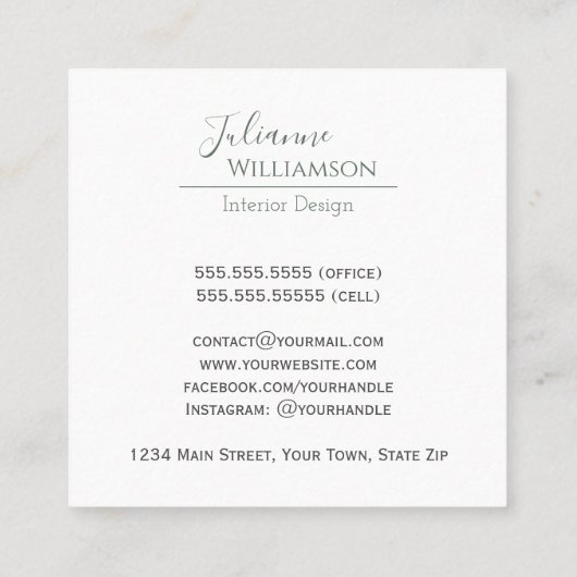 Elegant Waterverf Eucalyptus Sage Green Square Vierkante Visitekaartje (Achterkant)