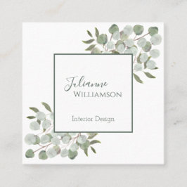 Elegant Waterverf Eucalyptus Sage Green Square Vierkante Visitekaartje