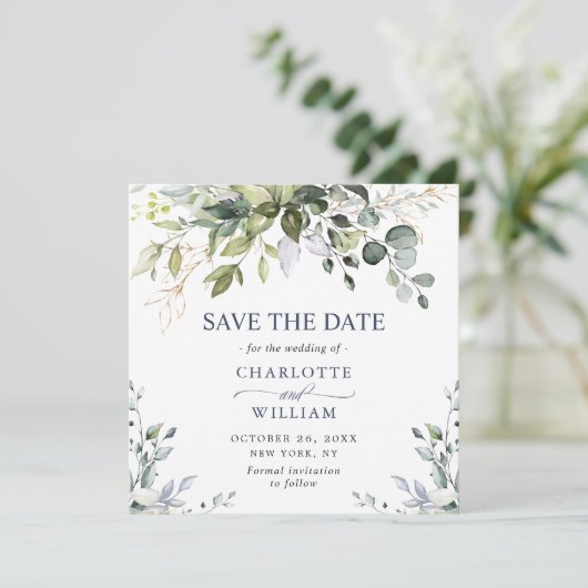 Elegant Waterverf Eucalyptus Save the Date (Staand voorkant)