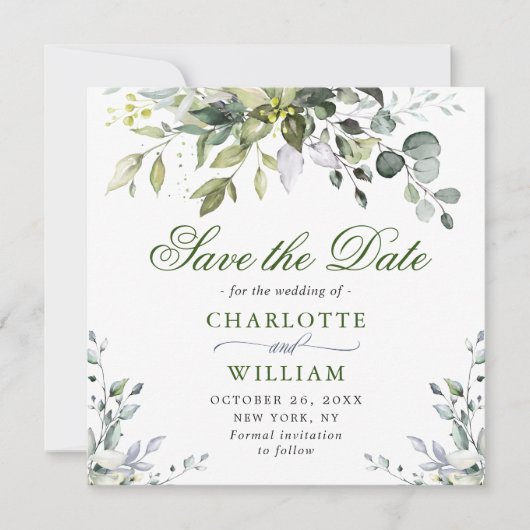 Elegant Waterverf Eucalyptus Save the Date (Voorkant)