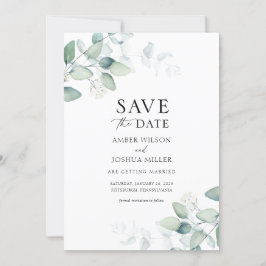 Elegant Waterverf Eucalyptus Save the Date Kaart