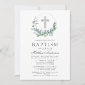 Elegant Waterverf Eucalyptus Silver Baptisme Kaart (Voorkant)