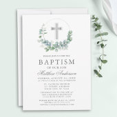 Elegant Waterverf Eucalyptus Silver Baptisme Kaart