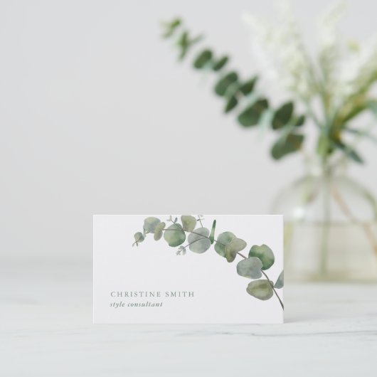 Elegant Waterverf Eucalyptus Simple Greenery Visitekaartje (Staand voorkant)