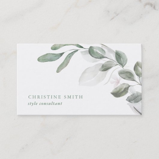 Elegant Waterverf Eucalyptus Simple Greenery Visitekaartje (Voorkant)