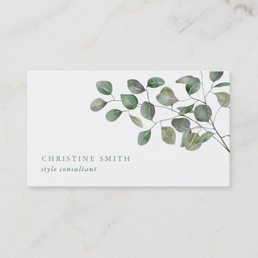 Elegant Waterverf Eucalyptus Simple Greenery Visitekaartje (Voorkant)