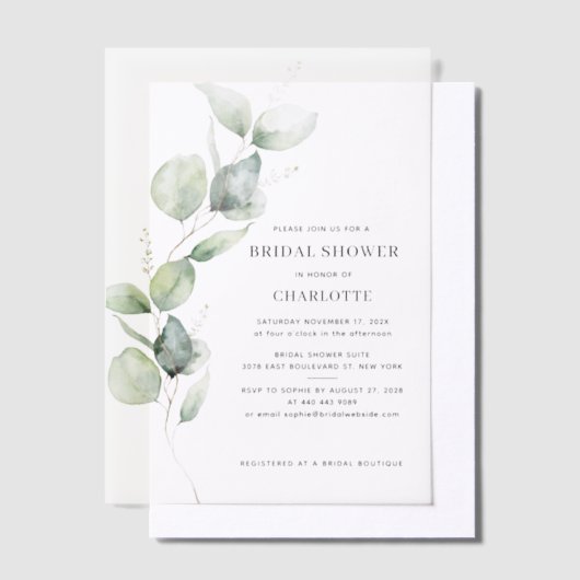 Elegant Waterverf Eucalyptus Vrijgezellenfeest Vellum Uitnodigingen (Offset)