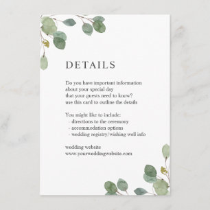 Elegant Waterverf Eucalyptus Weddenschap Details Informatiekaartje