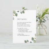 Elegant Waterverf Eucalyptus Weddenschap Details Informatiekaartje (Staand voorkant)
