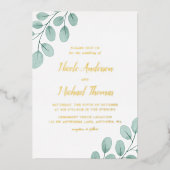 Elegant Waterverf Eucalyptus Weddenschap Gold Folie Uitnodiging (Voorkant)