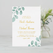 Elegant Waterverf Eucalyptus Weddenschap Gold Folie Uitnodiging (Staand Voorkant)