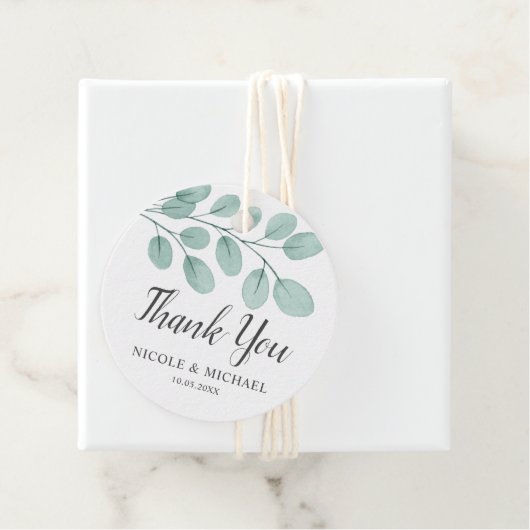 Elegant Waterverf Eucalyptus Weddenschap Hartelijk Bedankjes Labels (In situ)