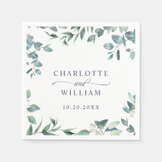 Elegant Waterverf Eucalyptus Weddenschap Paper Servet (Voorkant)