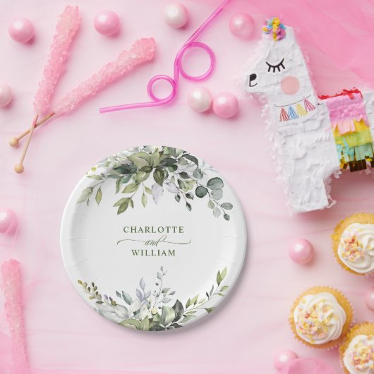 Elegant Waterverf Eucalyptus Weddenschap Papieren Bordje (Feest)