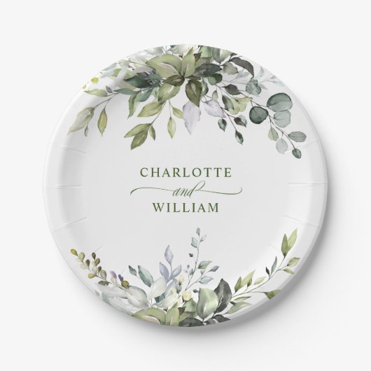 Elegant Waterverf Eucalyptus Weddenschap Papieren Bordje (Voorkant)