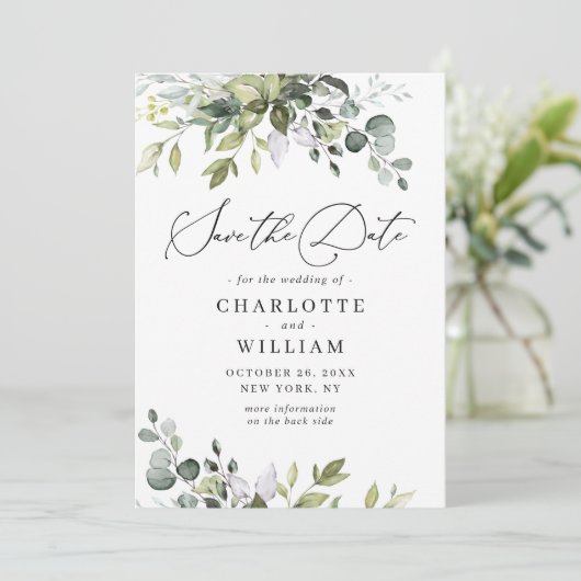 Elegant Waterverf Eucalyptus Weddenschap QR-code Save The Date (Staand voorkant)