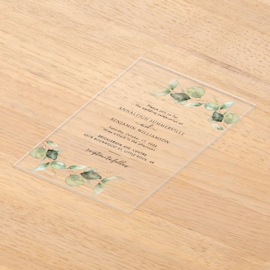 Elegant Waterverf Eucalyptus Wedding Acryl Uitnodigingen (Laagn)