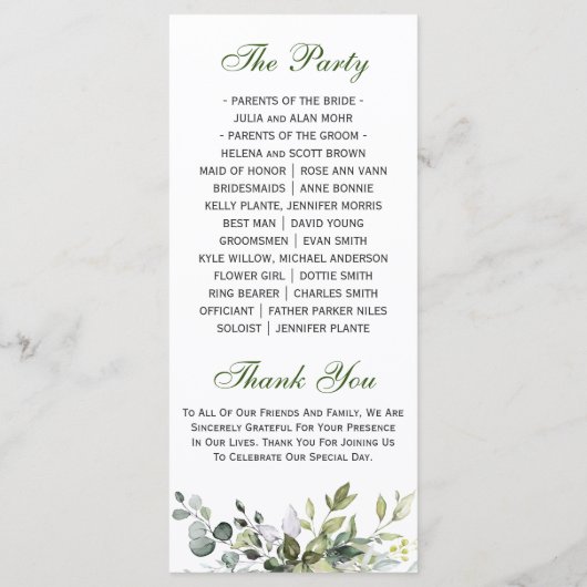 Elegant Waterverf Eucalyptus Wedding Ceremonie Programmakaart (Achterkant)