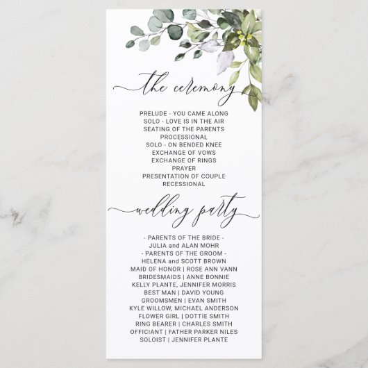 Elegant Waterverf Eucalyptus Wedding Ceremony Pro Programmakaart (Achterkant)