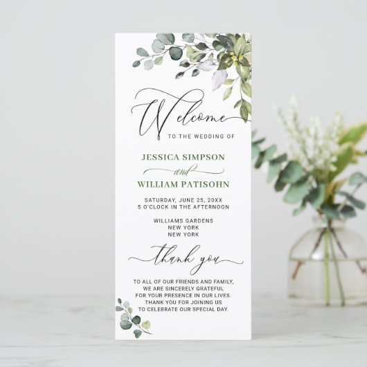 Elegant Waterverf Eucalyptus Wedding Ceremony Pro Programmakaart (Staand voorkant)