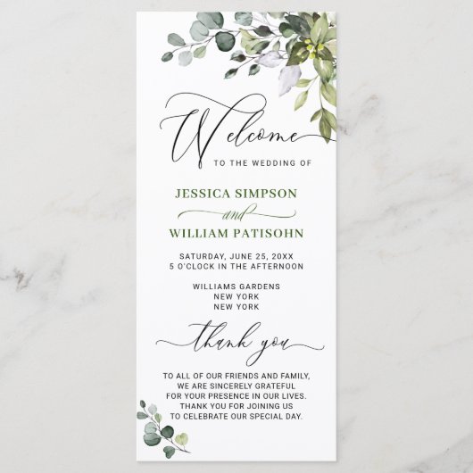 Elegant Waterverf Eucalyptus Wedding Ceremony Pro Programmakaart (Voorkant)