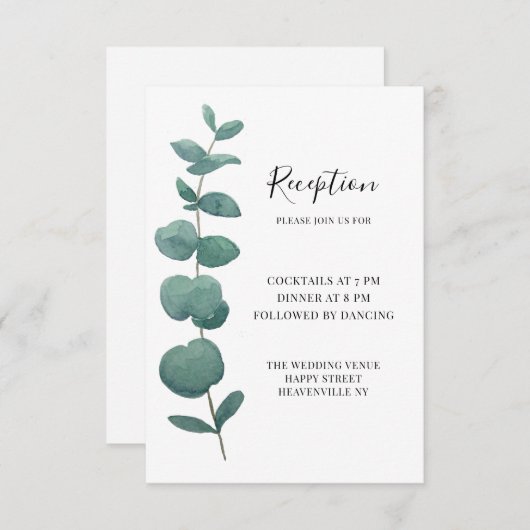 Elegant Waterverf Eucalyptus Wedding Informatiekaartje (Voorkant / Achterkant)