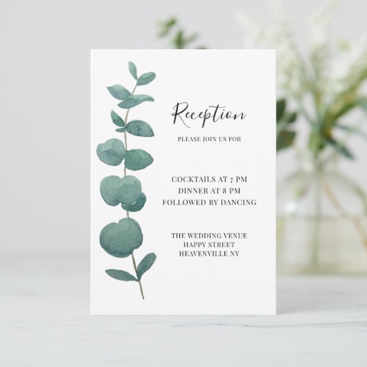 Elegant Waterverf Eucalyptus Wedding Informatiekaartje (Staand voorkant)