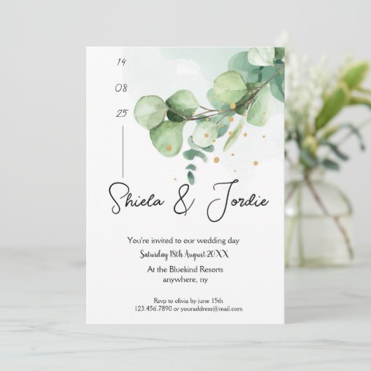 Elegant Waterverf Eucalyptus Wedding Kaart (Staand voorkant)