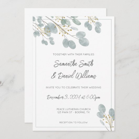 Elegant Waterverf Eucalyptus Wedding Kaart (Voorkant / Achterkant)