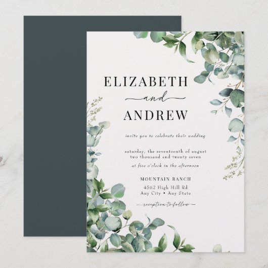 Elegant Waterverf Eucalyptus Wedding Kaart (Voorkant / Achterkant)