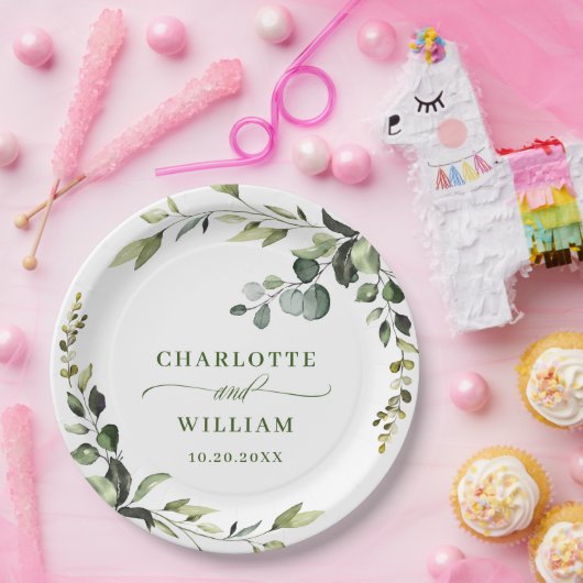 Elegant Waterverf Eucalyptus Wedding Papieren Bordje (Feest)