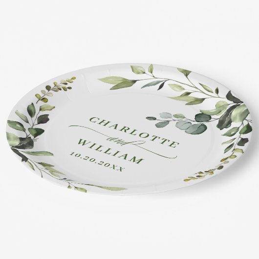 Elegant Waterverf Eucalyptus Wedding Papieren Bordje (Gekanteld)