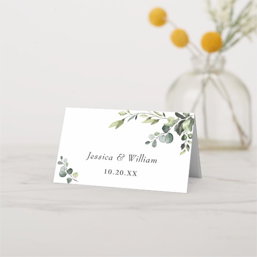 Elegant Waterverf Eucalyptus Wedding Plaatskaartje (Achterkant)