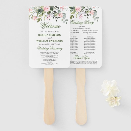 Elegant Waterverf Eucalyptus Wedding Program Hand Handwaaier (Voorkant en achterkant)