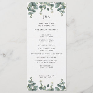 Elegant Waterverf Eucalyptus Wedding Programmakaart