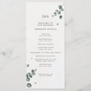 Elegant Waterverf Eucalyptus Wedding Programmakaart