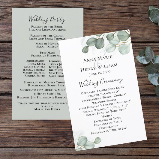 Elegant Waterverf Eucalyptus Wedding Programme