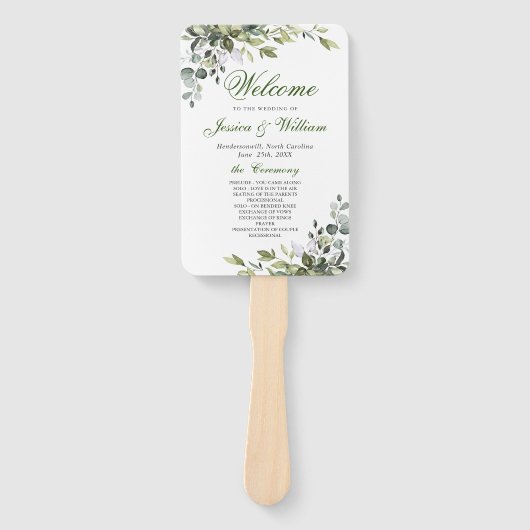 Elegant Waterverf Eucalyptus Wedding Programme Handwaaier (Voorkant)