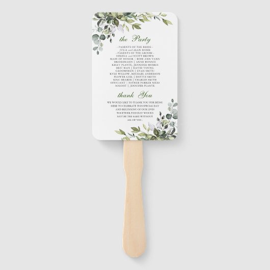 Elegant Waterverf Eucalyptus Wedding Programme Handwaaier (Achterkant)
