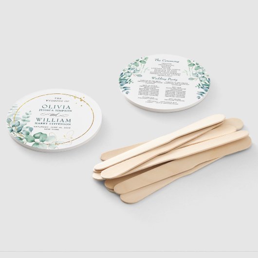 Elegant Waterverf Eucalyptus Wedding Programme Handwaaier (Niet-gemonteerd)